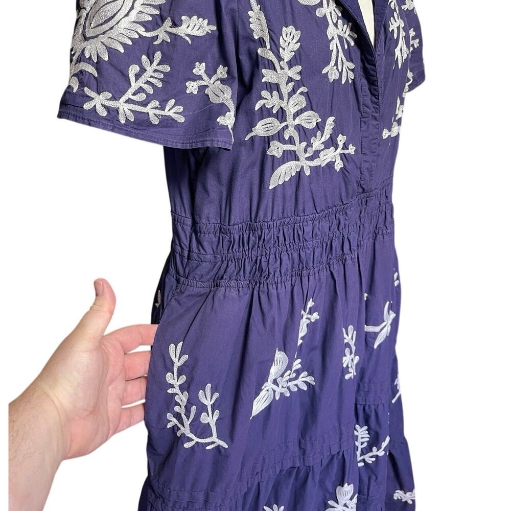 ANTHROPOLOGIE Women’s Somerset Boho Navy/Violet Blue Embroidered Dress - Picture 5 of 7